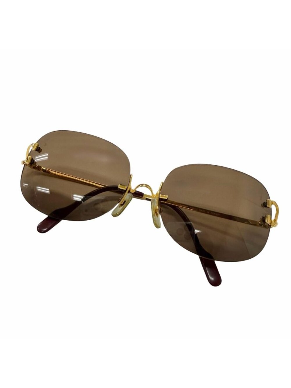 Cartier Vintage 2C Deco Rimless Two Point Sunglasses Gold Bordeaux Prescription